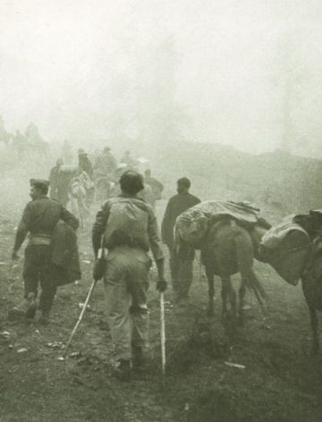Soldiers in a course in the mist